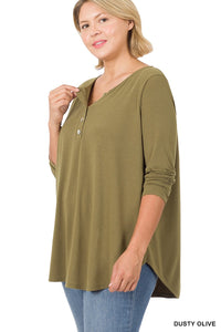 Cute As A Button Top - Olive
